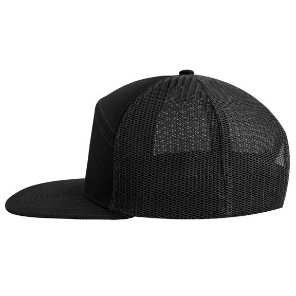 Embroidered 7 Panel Trucker Flat Bill Snapback Hat